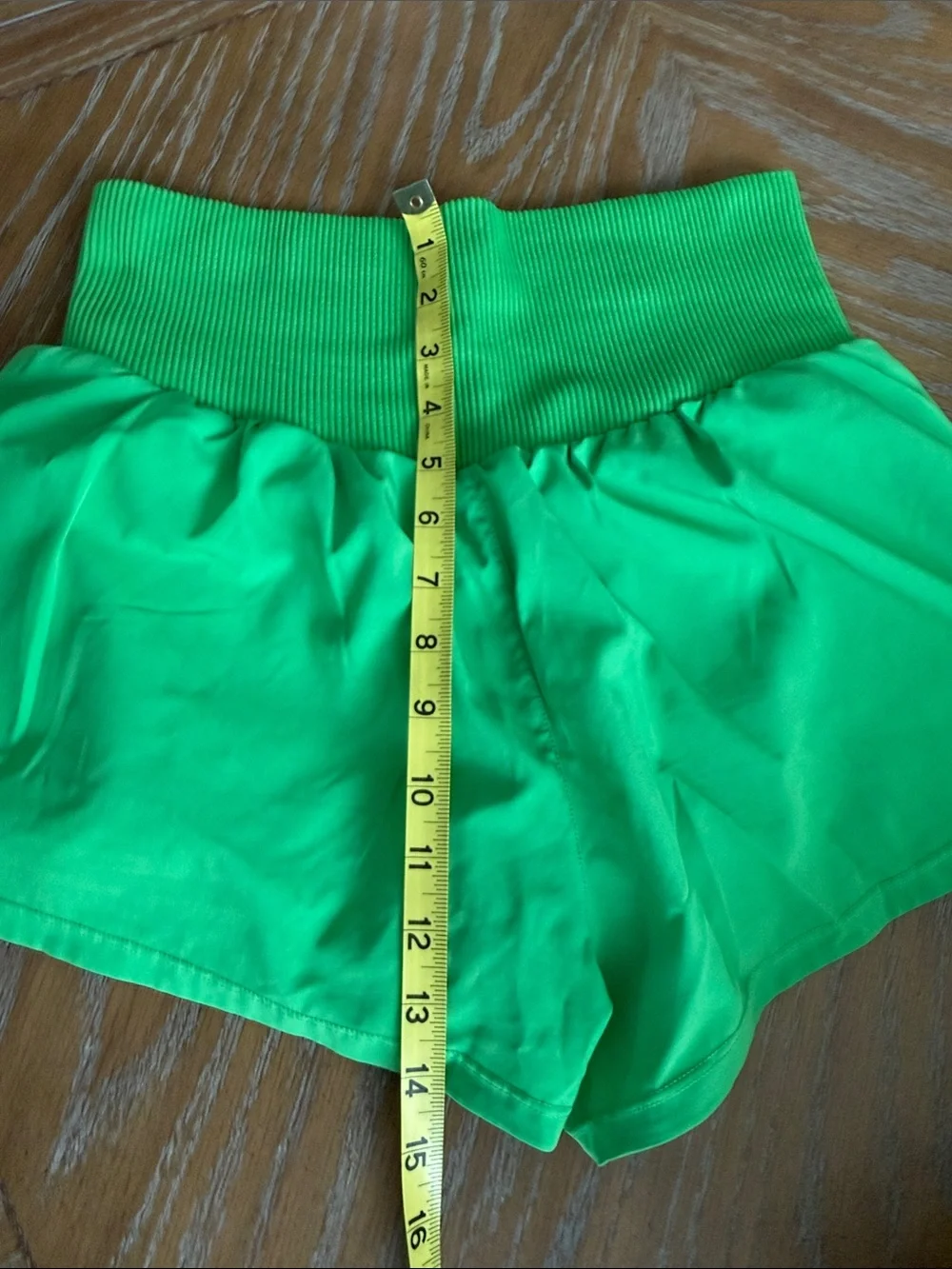 Source Unknown Bright Green High-Waist Ribbed Waistband Shorts
